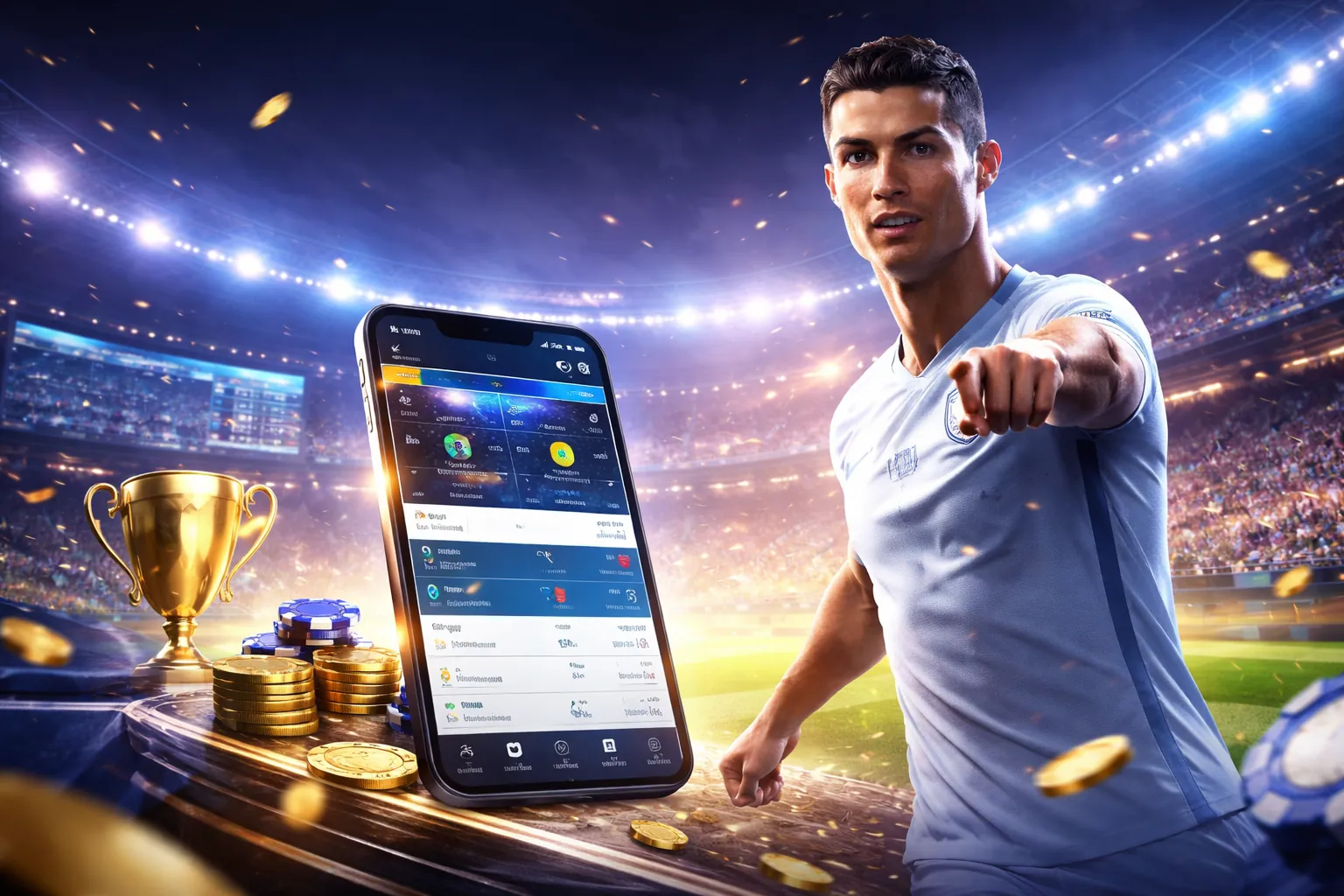 Hình ảnh sân vận động World Cup với ánh đèn rực rỡ
